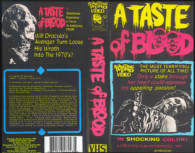 A TASTE OF BLOOD SOMETHING WEIRD VIDEO SWV VHS COVER