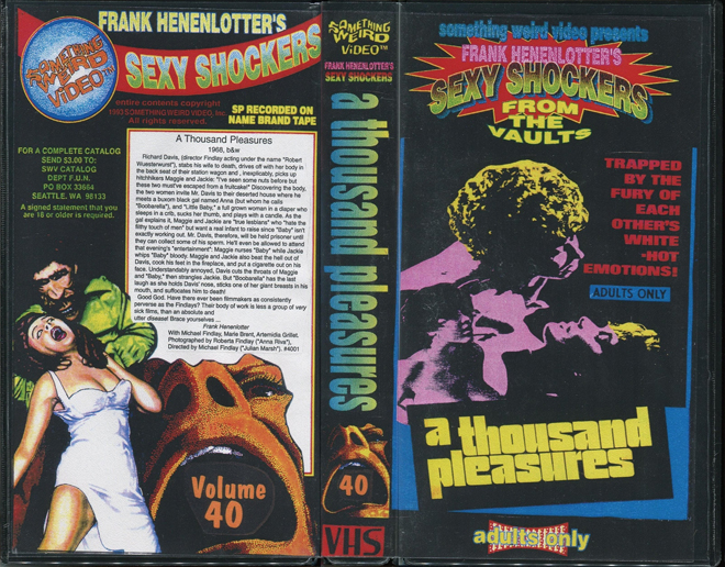 A THOUSAND PLEASURES, ACTION, HORROR, BLAXPLOITATION, HORROR, ACTION EXPLOITATION, SCI-FI, MUSIC, SEX COMEDY, DRAMA, SEXPLOITATION, VHS COVER, VHS COVERS