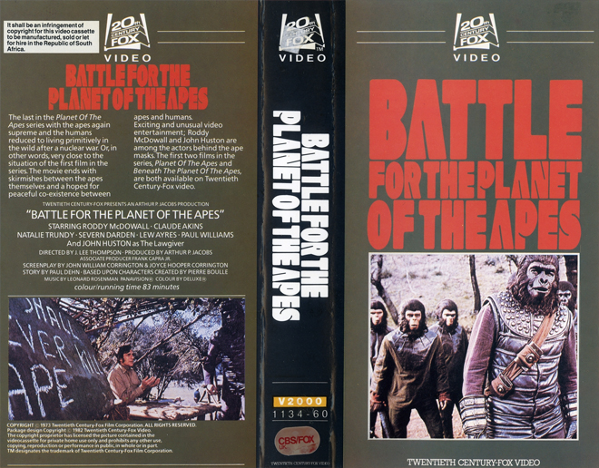 BATTLE FOR THE PLANET OF THE APES VHS COVER, VHS COVERS