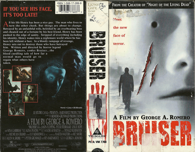 BRUISER GEORGE ROMERO VHS COVER