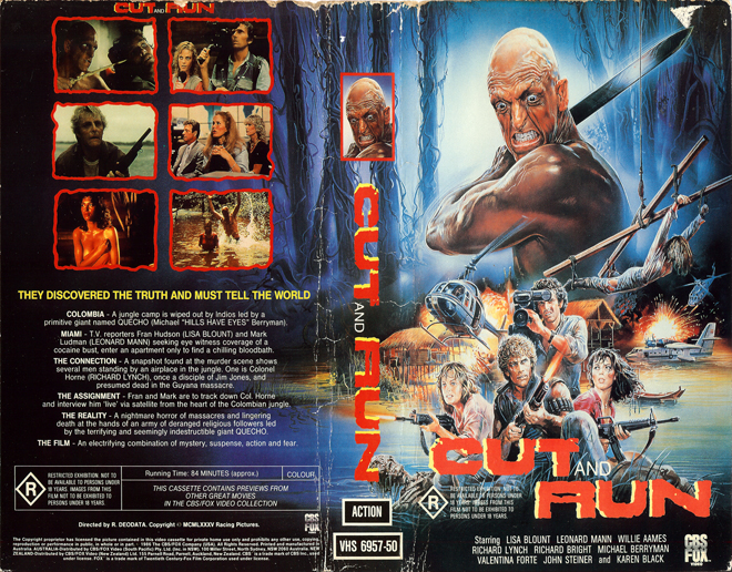 CUT AND RUN, CULT CLASSIC, AUSTRALIAN, HORROR, ACTION EXPLOITATION, ACTION, HORROR, SCI-FI, MUSIC, THRILLER, SEX COMEDY,  DRAMA, SEXPLOITATION, VHS COVER, VHS COVERS, DVD COVER, DVD COVERS