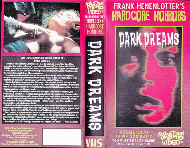 DARK DREAMS, SOMETHING WEIRD VIDEO, SWV, HORROR, ACTION EXPLOITATION, ACTION, HORROR, SCI-FI, MUSIC, THRILLER, SEX COMEDY,  DRAMA, SEXPLOITATION, VHS COVER, VHS COVERS, DVD COVER, DVD COVERS