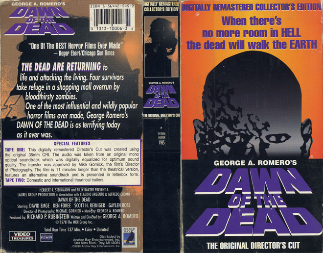 DAWN OF THE DEAD THE ORIGINAL DIRECTORS CUT VHS COVER