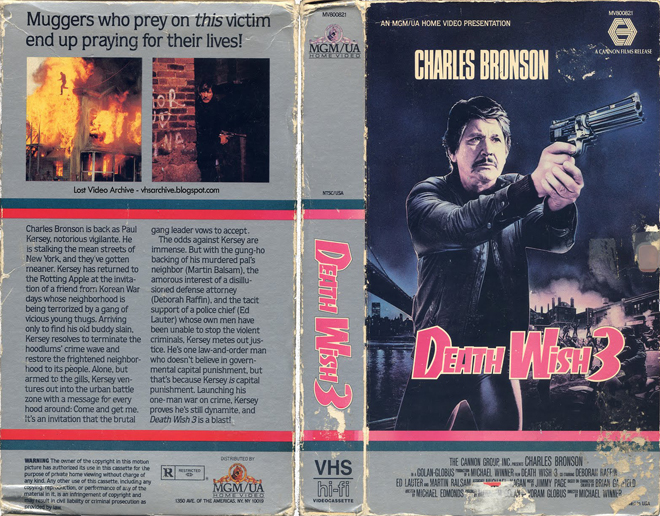 DEATH WISH 3 CHARLES BRONSON VHS COVER