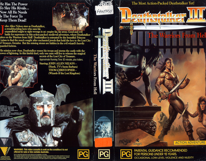 DEATHSTALKER III, BIG BOX, HORROR, ACTION EXPLOITATION, ACTION, HORROR, SCI-FI, MUSIC, THRILLER, SEX COMEDY,  DRAMA, SEXPLOITATION, VHS COVER, VHS COVERS