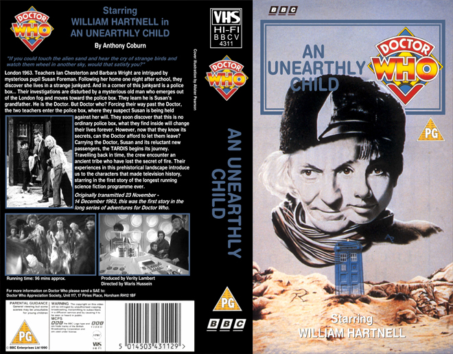 DOCTOR WHO : AN UNEARTHLY CHILD VHS COVER