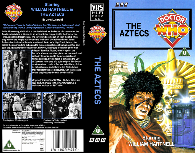 DOCTOR WHO : THE AZTECS WILLIAM HARTNELL VHS COVER