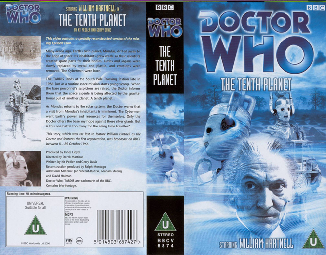 DOCTOR WHO THE TENTH PLANET WILLIAM HARTNELL VHS COVER