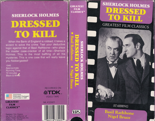 DRESSED TO KILL SHERLOCK HOLMES BASIL RATHBONE NIGEL BRUCE VHS COVER