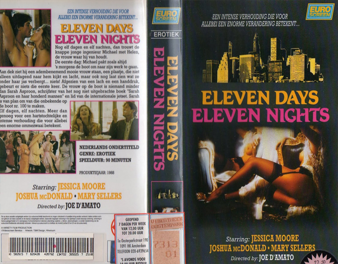 ELEVEN DAYS ELEVEN NIGHTS VHS, ACTION VHS COVER, HORROR VHS COVER, BLAXPLOITATION VHS COVER, HORROR VHS COVER, ACTION EXPLOITATION VHS COVER, SCI-FI VHS COVER, MUSIC VHS COVER, SEX COMEDY VHS COVER, DRAMA VHS COVER, SEXPLOITATION VHS COVER, BIG BOX VHS COVER, CLAMSHELL VHS COVER, VHS COVER, VHS COVERS, DVD COVER, DVD COVERS
