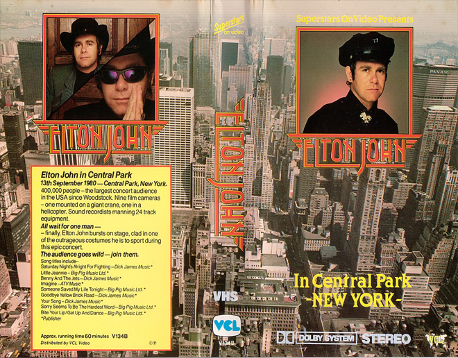 ELTON JOHN IN CENTRAL PARK NEW YORK VHS COVER