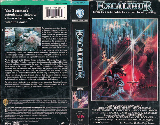 EXCALIBUR ORION VHS COVER