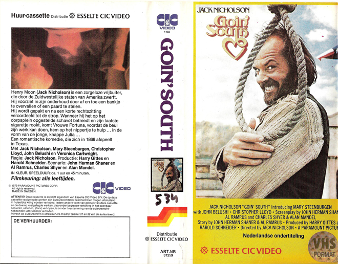GOIN SOUTH, JACK NICHOLSON, SCI-FI, HORROR, ACTION, THRILLER, VHS COVER, VHS COVERS
