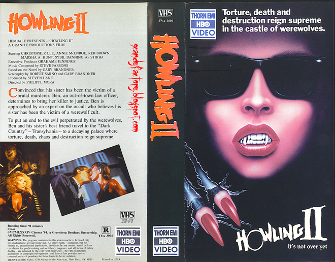 HOWLING 2 VHS COVER, VHS COVERS