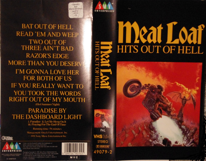 MEATLOAF HITS OUT OF HELL, HORROR, ACTION EXPLOITATION, ACTION, HORROR, SCI-FI, MUSIC, THRILLER, SEX COMEDY, DRAMA, SEXPLOITATION, BIG BOX, CLAMSHELL, VHS COVER, VHS COVERS, DVD COVER, DVD COVERS