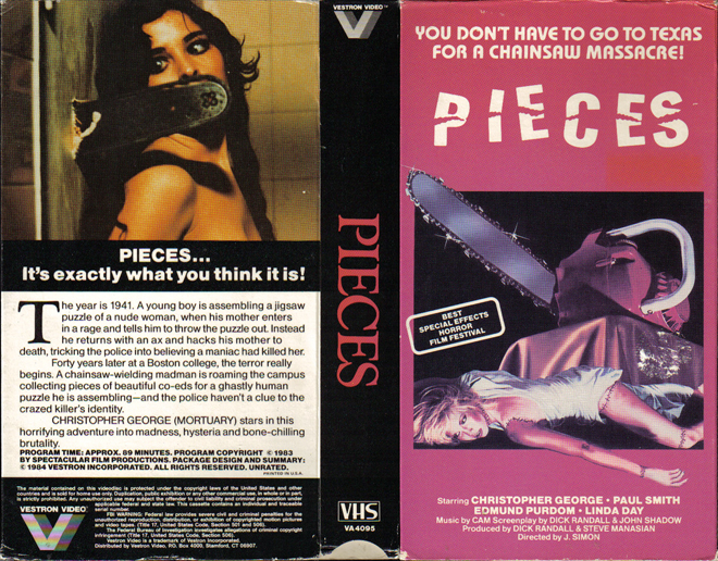 PIECES VESTRON VIDEO VHS COVER, VHS COVERS