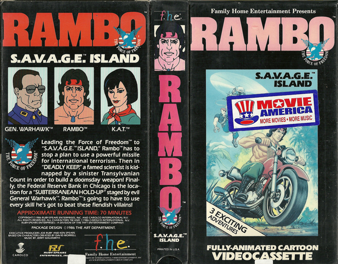 RAMBO CARTOON : SAVAGE ISLAND VHS COVER, VHS COVERS