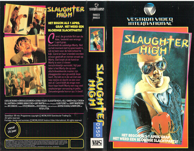 SLAUGHTER HIGH VESTRON VIDEO INTERNATIONAL VHS COVER, VHS COVERS