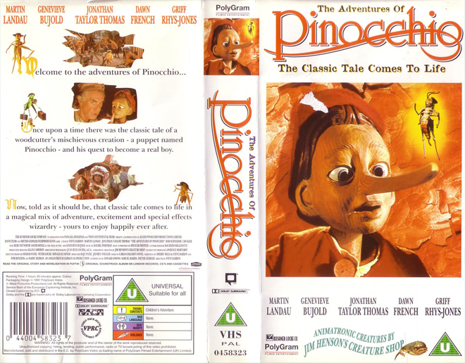 THE ADVENTURES OF PINOCCHIO VHS COVER, VHS COVERS