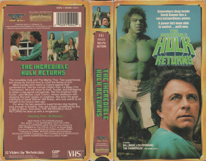 THE INCREDIBLE HULK RETURNS INCREDIBLE HULK VS THOR VHS COVER
