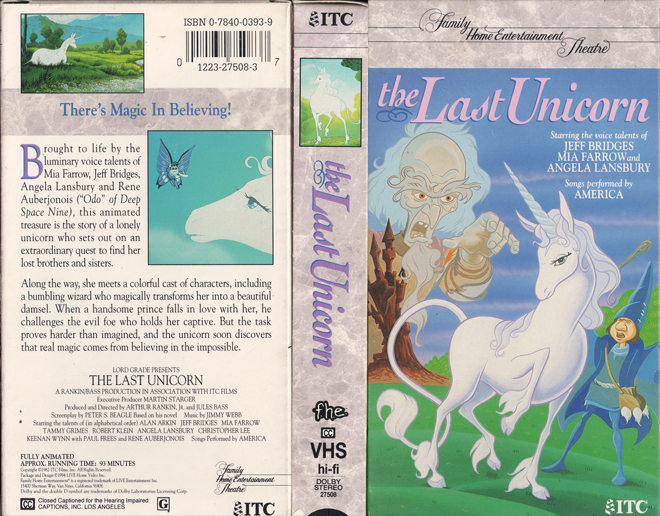 THE LAST UNICORN VHS COVER, VHS COVERS