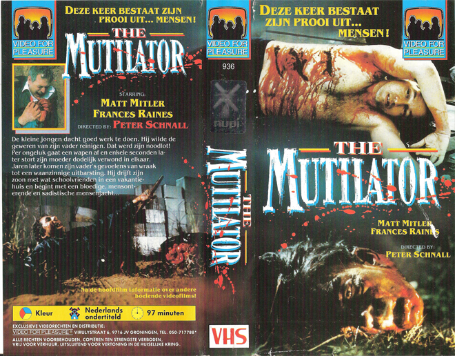 THE MUTILATOR, VIDEO FOR PLEASURE, CHALLENGE VIDEO, VESTRON VIDEO INTERNATIONAL, BIG BOX, HORROR, ACTION EXPLOITATION, ACTION, HORROR, SCI-FI, MUSIC, THRILLER, SEX COMEDY,  DRAMA, SEXPLOITATION, VHS COVER, VHS COVERS, DVD COVER, DVD COVERS