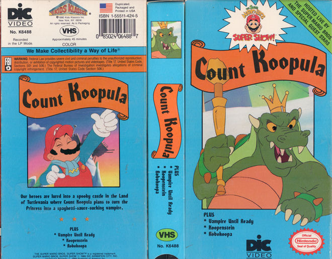 THE SUPER MARIO BROS SUPER SHOW : COUNT KOOPULA NINTENDO NES DIC VIDEO VHS COVER