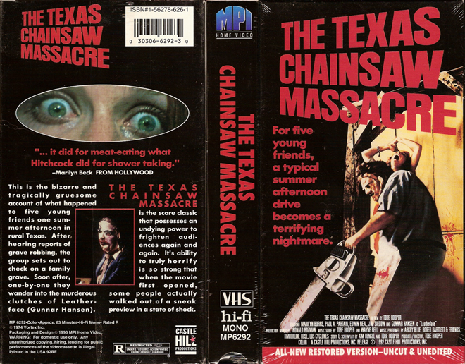 THE TEXAS CHAINSAW MASSACRE MPI HOME VIDEO VHS COVER