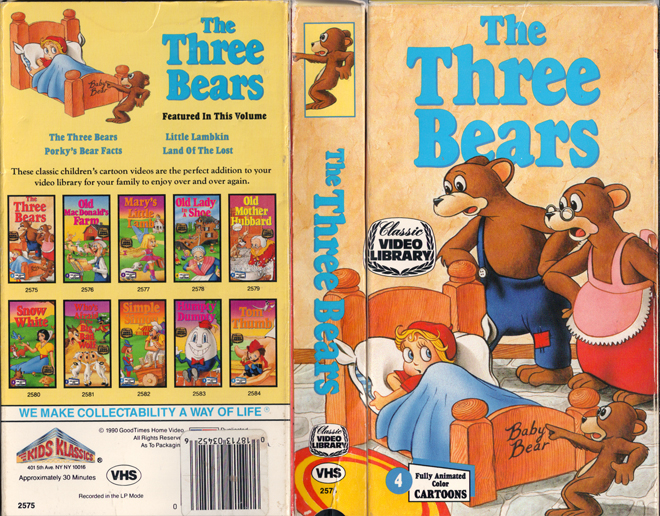 THE THREE BEARS VHS COVER