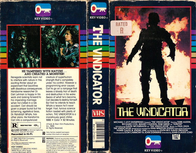 THE VINDICATOR KEY VIDEO VHS COVER