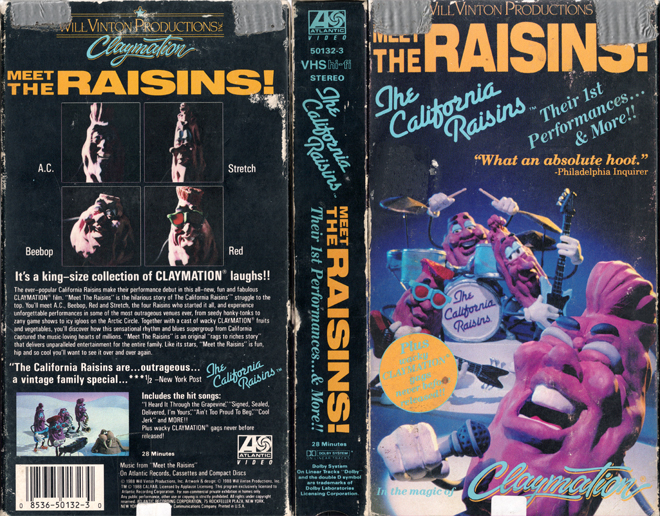 THE CALIFORNIA RAISINS : MEET THE RAISINS, HORROR, ACTION EXPLOITATION, ACTION, HORROR, SCI-FI, MUSIC, THRILLER, SEX COMEDY,  DRAMA, SEXPLOITATION, VHS COVER, VHS COVERS, DVD COVER, DVD COVERS
