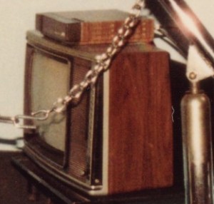 Close-up of TV and cable box