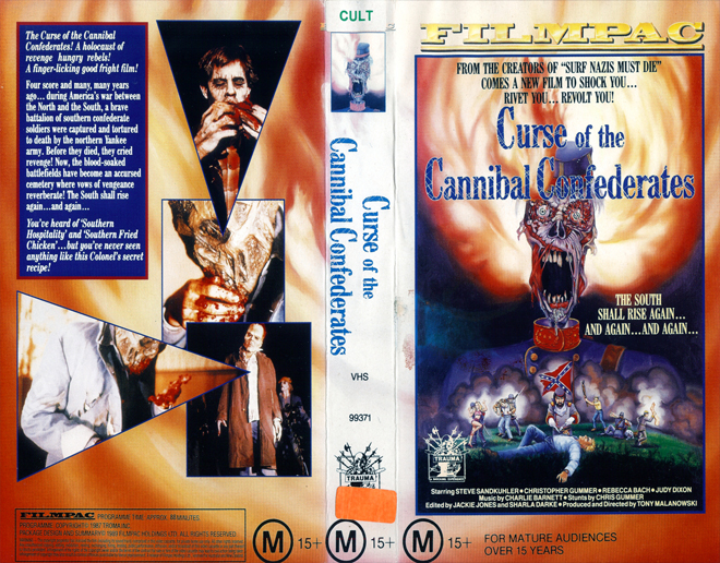 CURSE OF THE CANNIBAL CONFEDERATES, BIG BOX, HORROR, ACTION EXPLOITATION, ACTION, HORROR, SCI-FI, MUSIC, THRILLER, SEX COMEDY,  DRAMA, SEXPLOITATION, VHS COVER, VHS COVERS