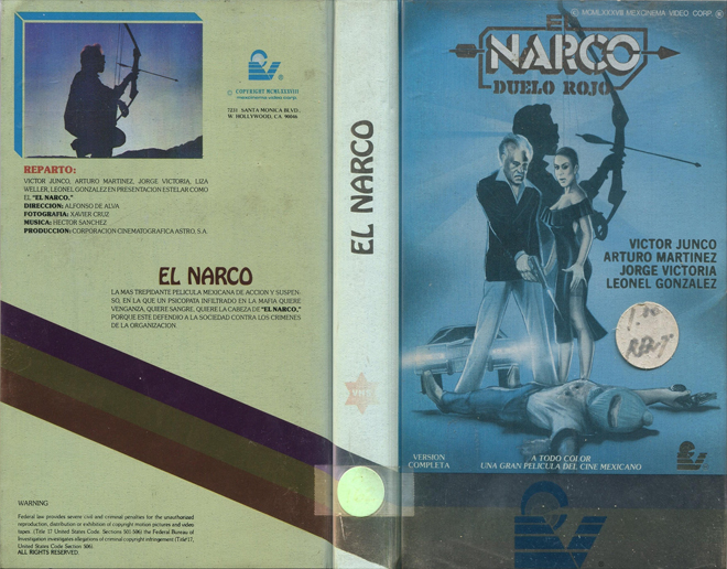 EL NARCO DUELO ROJO, ACTION VHS COVER, HORROR VHS COVER, BLAXPLOITATION VHS COVER, HORROR VHS COVER, ACTION EXPLOITATION VHS COVER, SCI-FI VHS COVER, MUSIC VHS COVER, SEX COMEDY VHS COVER, DRAMA VHS COVER, SEXPLOITATION VHS COVER, BIG BOX VHS COVER, CLAMSHELL VHS COVER, VHS COVER, VHS COVERS, DVD COVER, DVD COVERS