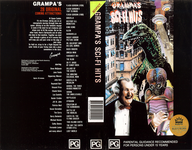 GRAMPAS SCI-FI HITS, GRAMPA MUNSTER, COMPILATION, TRAILERS, AUSTRALIAN, HORROR, ACTION EXPLOITATION, ACTION, HORROR, SCI-FI, MUSIC, THRILLER, SEX COMEDY,  DRAMA, SEXPLOITATION, VHS COVER, VHS COVERS, DVD COVER, DVD COVERS