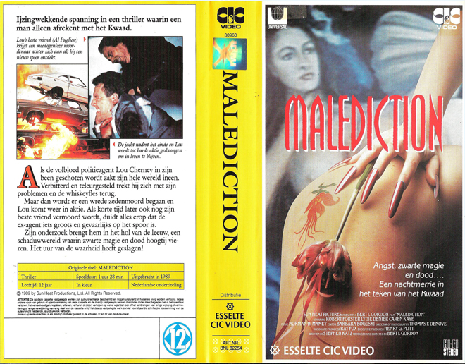 MALEDICTION, VESTRON VIDEO INTERNATIONAL, BIG BOX, HORROR, ACTION EXPLOITATION, ACTION, HORROR, SCI-FI, MUSIC, THRILLER, SEX COMEDY,  DRAMA, SEXPLOITATION, VHS COVER, VHS COVERS, DVD COVER, DVD COVERS