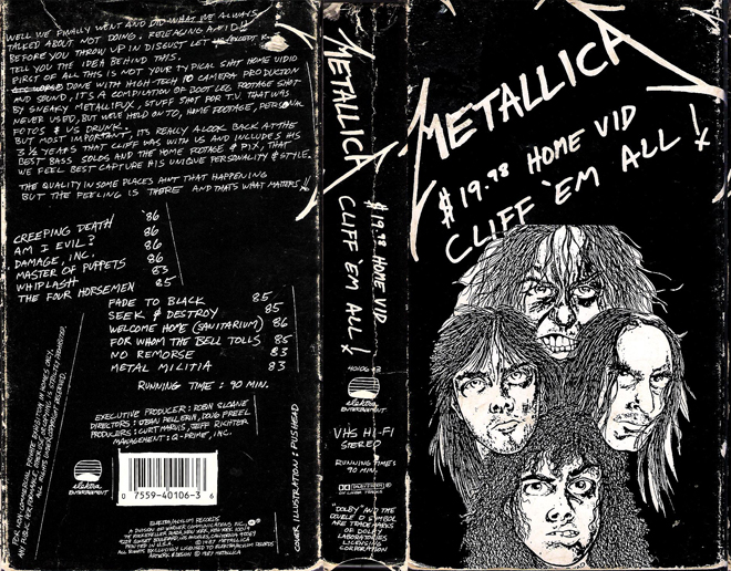 METALLICA CLIFF EM ALL, HORROR, ACTION EXPLOITATION, ACTION, HORROR, SCI-FI, MUSIC, THRILLER, SEX COMEDY,  DRAMA, SEXPLOITATION, VHS COVER, VHS COVERS, DVD COVER, DVD COVERS