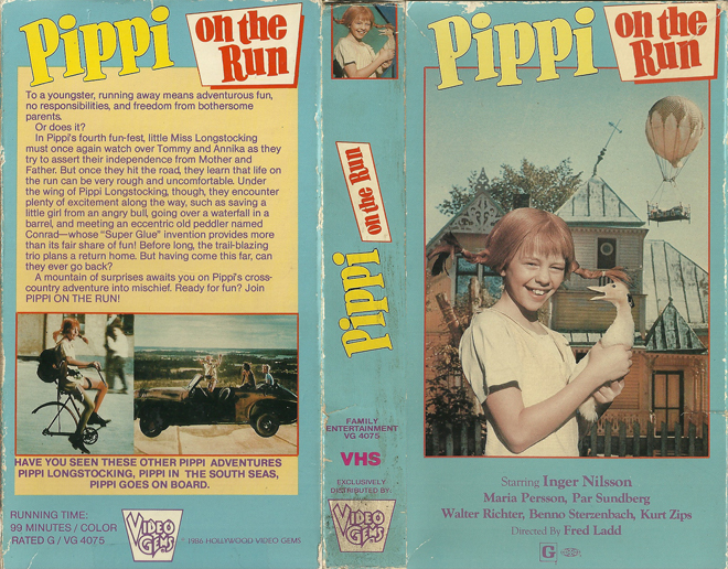 PIPPI ON THE RUN PIPPI LONGSTOCKING VHS COVER