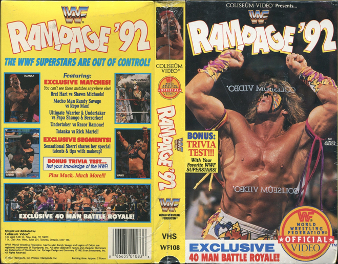 RAMPAGE 92, RAMPAGE 1992, VIDEO, ULTIMATE-WARRIOR, WWF, WWE, COLISEUM VIDEO, VHS COVER, VHS COVERS