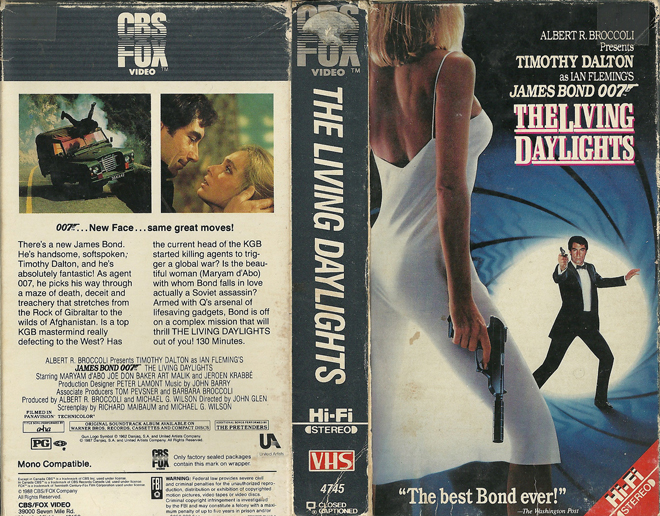 THE LIVING DAYLIGHTS JAMES BOND 007 VHS COVER