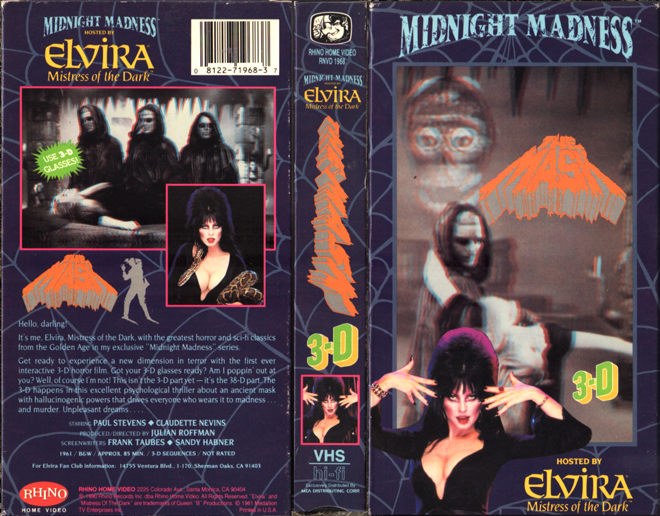 THE MASK 3D HOSTED BY ELVIRA, ACTION VHS COVER, HORROR VHS COVER, BLAXPLOITATION VHS COVER, HORROR VHS COVER, ACTION EXPLOITATION VHS COVER, SCI-FI VHS COVER, MUSIC VHS COVER, SEX COMEDY VHS COVER, DRAMA VHS COVER, SEXPLOITATION VHS COVER, BIG BOX VHS COVER, CLAMSHELL VHS COVER, VHS COVER, VHS COVERS, DVD COVER, DVD COVERS