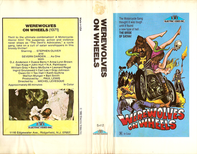 WEREWOLVES ON WHEELS EVI ELECTRIC VIDEO INC VHS COVER