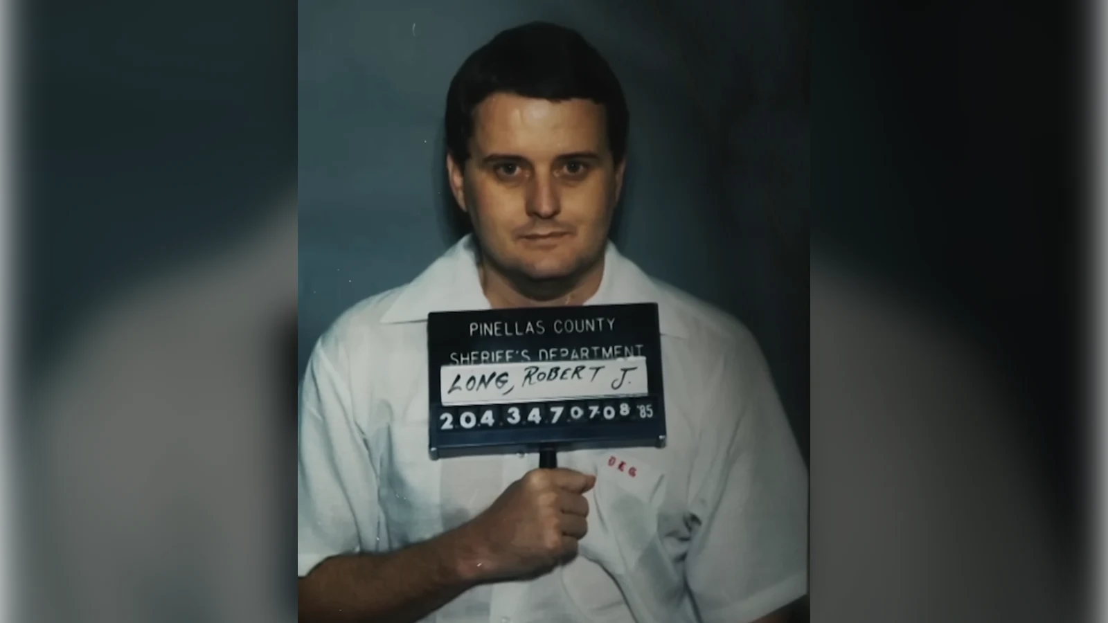 Pinellas County Sheriff's Department booking photograph of Robert J. Long, front view, 1985