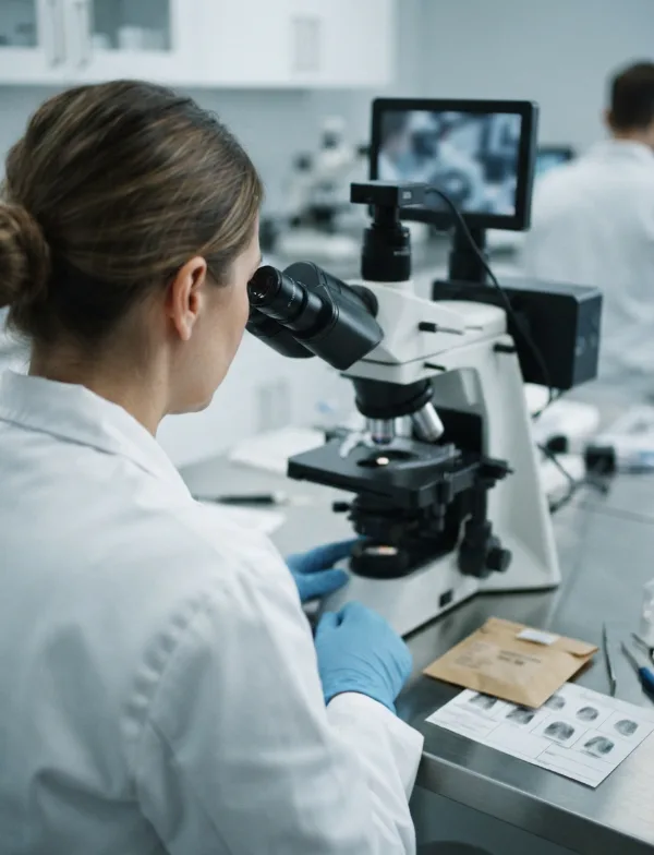 Illustration: forensic technician at a comparison microscope