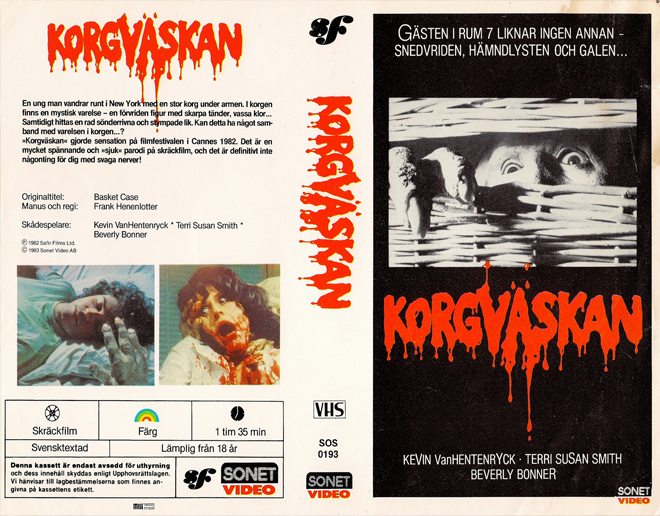 BASKET CASE, KORGVASKAN, BIG BOX VHS, HORROR, ACTION EXPLOITATION, ACTION, ACTIONXPLOITATION, SCI-FI, MUSIC, THRILLER, SEX COMEDY,  DRAMA, SEXPLOITATION, VHS COVER, VHS COVERS, DVD COVER, DVD COVERS