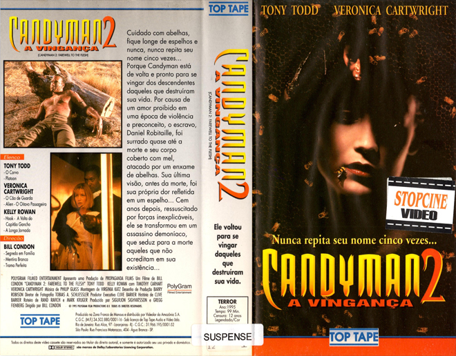 CANDYMAN 2 A VINGANCA, BRAZIL VHS, BRAZILIAN VHS, ACTION VHS COVER, HORROR VHS COVER, BLAXPLOITATION VHS COVER, HORROR VHS COVER, ACTION EXPLOITATION VHS COVER, SCI-FI VHS COVER, MUSIC VHS COVER, SEX COMEDY VHS COVER, DRAMA VHS COVER, SEXPLOITATION VHS COVER, BIG BOX VHS COVER, CLAMSHELL VHS COVER, VHS COVER, VHS COVERS, DVD COVER, DVD COVERS