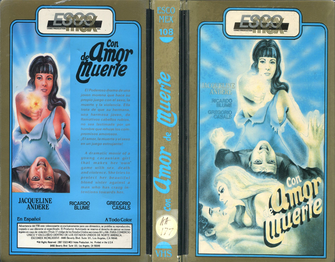 CON AMOR DE MUERTE, ACTION VHS COVER, HORROR VHS COVER, BLAXPLOITATION VHS COVER, HORROR VHS COVER, ACTION EXPLOITATION VHS COVER, SCI-FI VHS COVER, MUSIC VHS COVER, SEX COMEDY VHS COVER, DRAMA VHS COVER, SEXPLOITATION VHS COVER, BIG BOX VHS COVER, CLAMSHELL VHS COVER, VHS COVER, VHS COVERS, DVD COVER, DVD COVERS