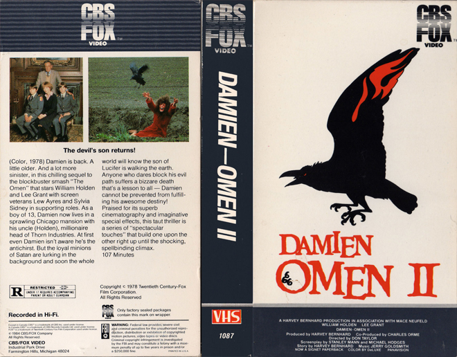 DAMIEN OMEN 2, HORROR, ACTION EXPLOITATION, ACTION, HORROR, SCI-FI, MUSIC, THRILLER, SEX COMEDY,  DRAMA, SEXPLOITATION, VHS COVER, VHS COVERS, DVD COVER, DVD COVERS