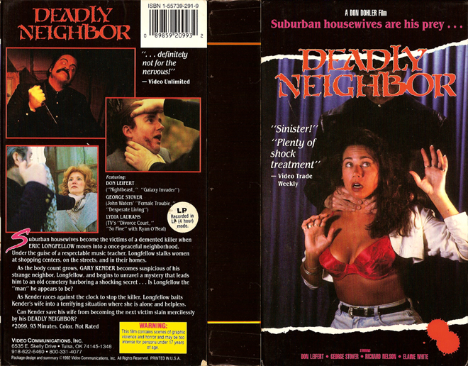 DEADLY NEIGHBOR, HORROR, ACTION EXPLOITATION, ACTION, ACTIONXPLOITATION, SCI-FI, MUSIC, THRILLER, SEX COMEDY,  DRAMA, SEXPLOITATION, VHS COVER, VHS COVERS, DVD COVER, DVD COVERS