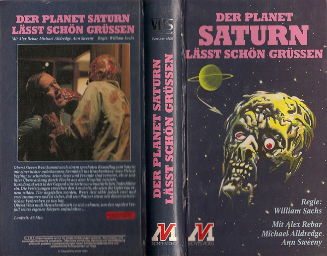 DER PLANET SATURN LASST SCHON GRUSSEN, ACTION VHS COVER, HORROR VHS COVER, BLAXPLOITATION VHS COVER, HORROR VHS COVER, ACTION EXPLOITATION VHS COVER, SCI-FI VHS COVER, MUSIC VHS COVER, SEX COMEDY VHS COVER, DRAMA VHS COVER, SEXPLOITATION VHS COVER, BIG BOX VHS COVER, CLAMSHELL VHS COVER, VHS COVER, VHS COVERS, DVD COVER, DVD COVERS